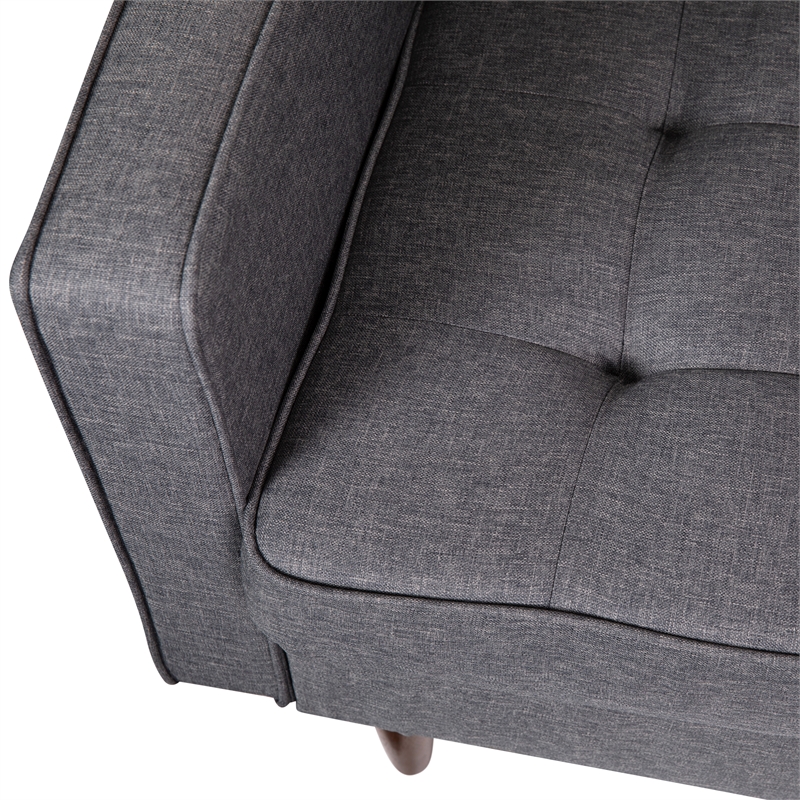 Pemberly Row Compact Upholstered Tufted Chair with Wooden Legs in Dark Gray