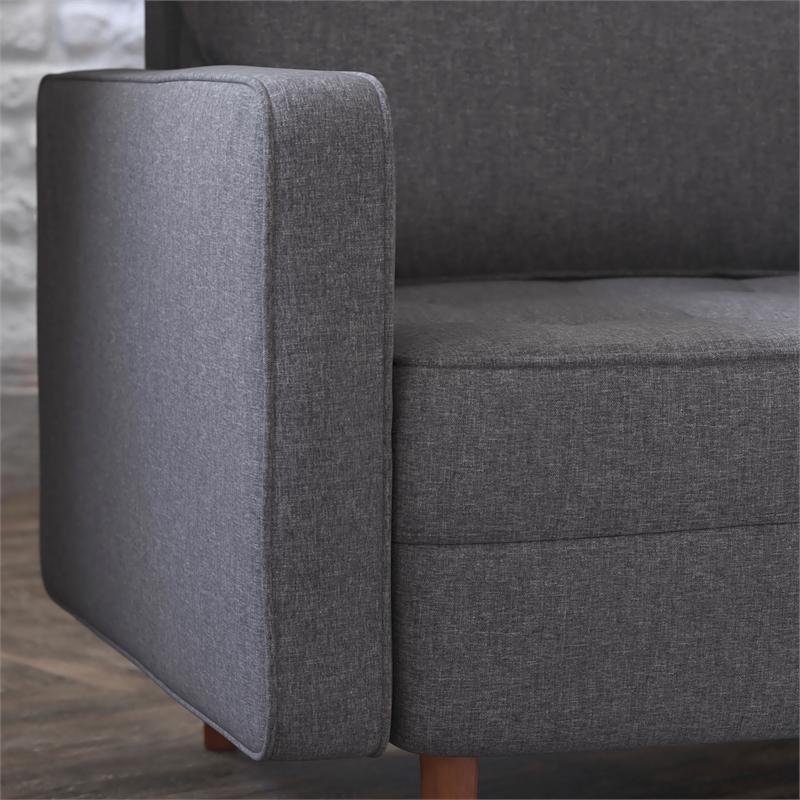 Pemberly Row Compact Upholstered Tufted Chair with Wooden Legs in Dark Gray