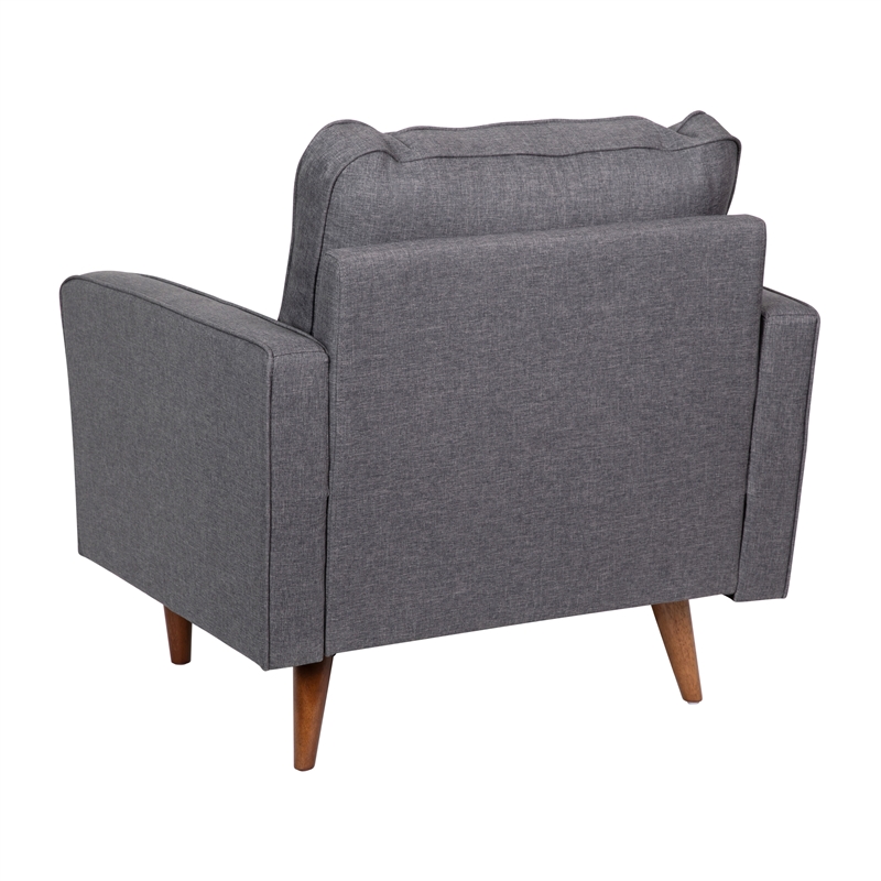 Pemberly Row Compact Upholstered Tufted Chair with Wooden Legs in Dark Gray