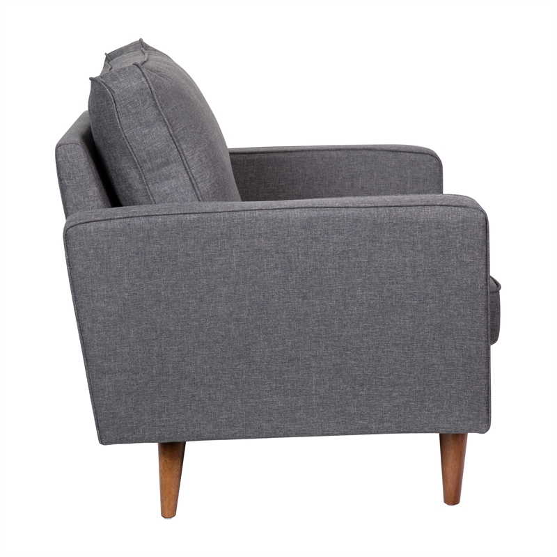 Pemberly Row Compact Upholstered Tufted Chair with Wooden Legs in Dark Gray