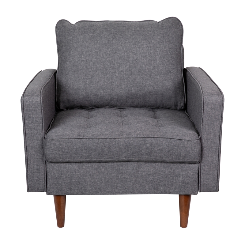 Pemberly Row Compact Upholstered Tufted Chair with Wooden Legs in Dark Gray