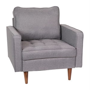 Pemberly Row Compact Upholstered Tufted Chair with Wooden Legs in Slate Gray
