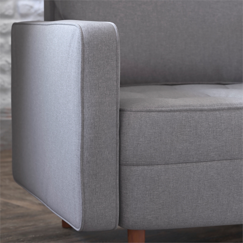 Pemberly Row Compact Upholstered Tufted Chair with Wooden Legs in Slate Gray