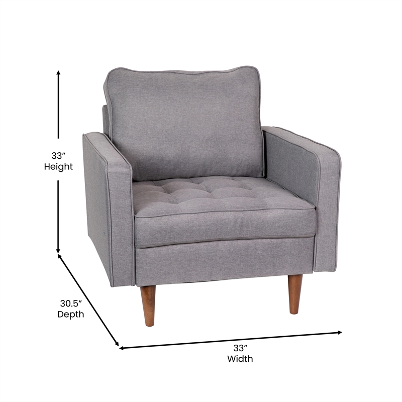 Pemberly Row Compact Upholstered Tufted Chair with Wooden Legs in Slate Gray