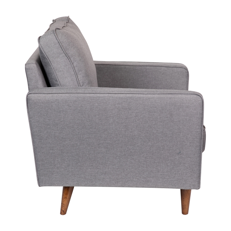Pemberly Row Compact Upholstered Tufted Chair with Wooden Legs in Slate Gray