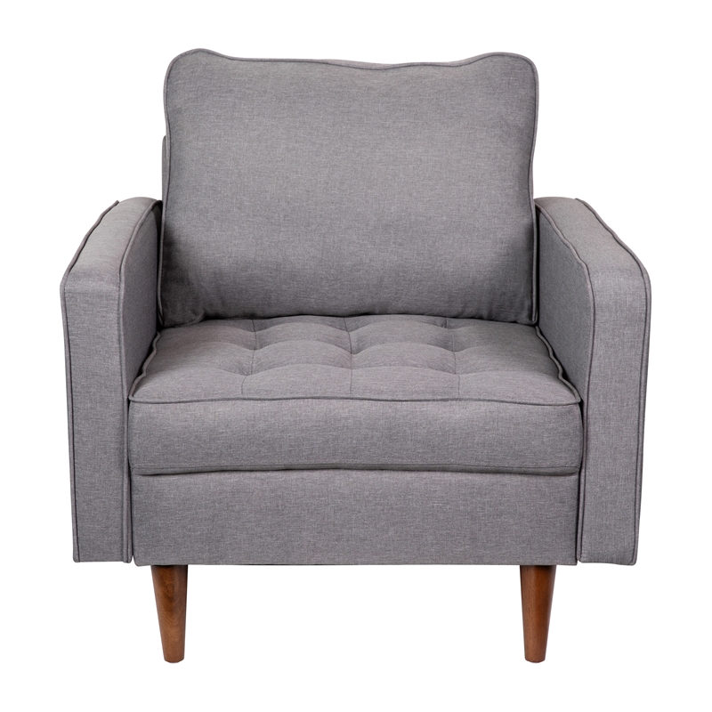 Pemberly Row Compact Upholstered Tufted Chair with Wooden Legs in Slate Gray