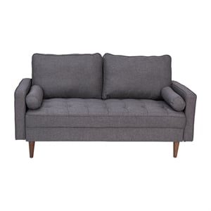 Pemberly Row Compact Upholstered Tufted Loveseat with Wooden Legs in Dark Gray