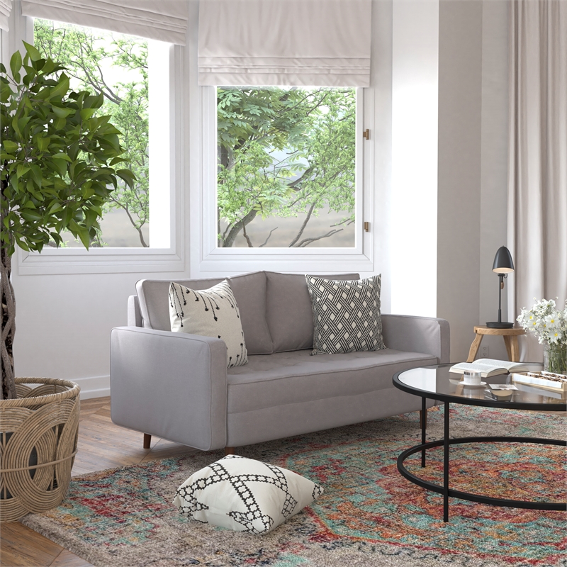 Pemberly Row Compact Upholstered Tufted Loveseat with Wooden Legs in Slate Gray