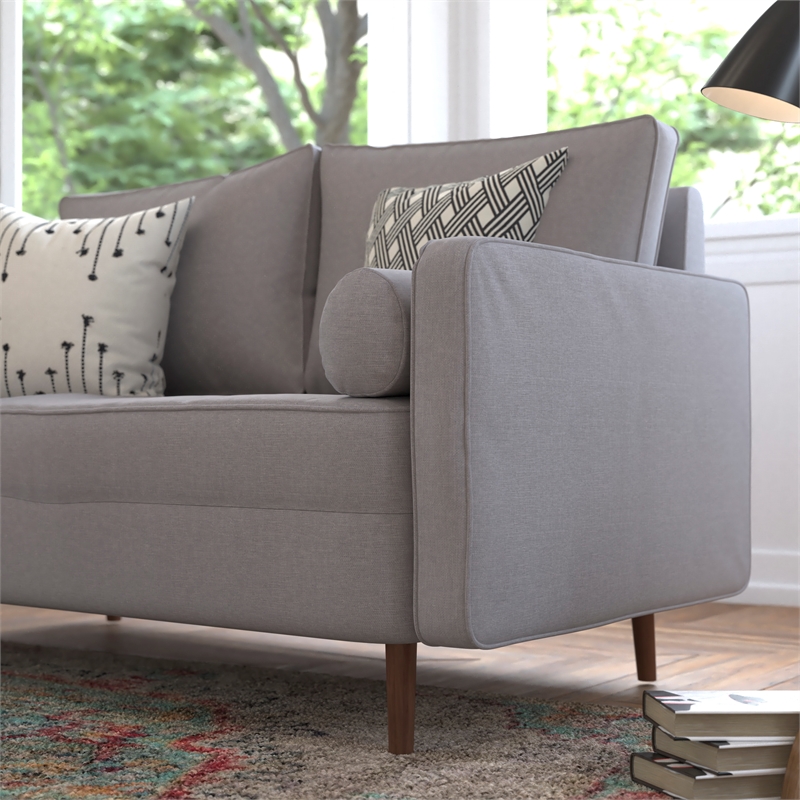 Pemberly Row Compact Upholstered Tufted Loveseat with Wooden Legs in Slate Gray