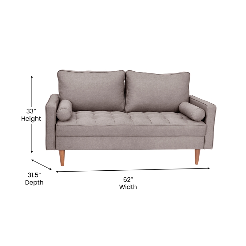 Pemberly Row Compact Upholstered Tufted Loveseat with Wooden Legs in Slate Gray