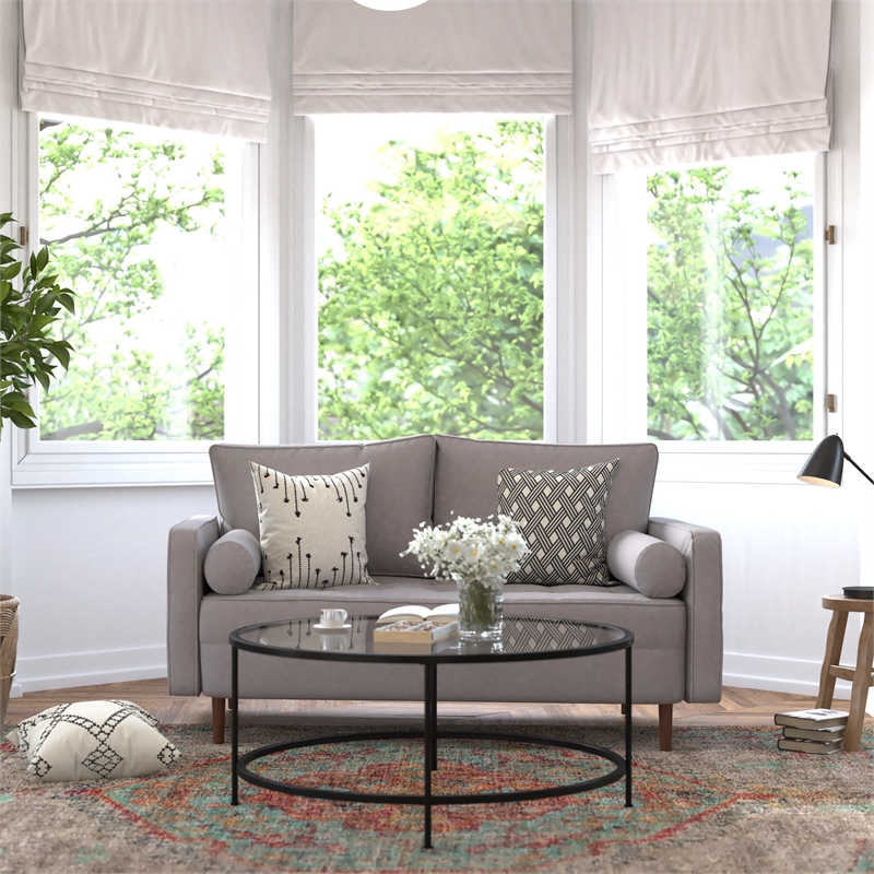 Pemberly Row Compact Upholstered Tufted Loveseat with Wooden Legs in Slate Gray