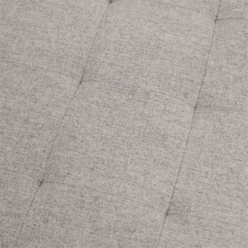 Pemberly Row Round Cotton Linen Tufted Ottoman with Black Metal Frame in Gray