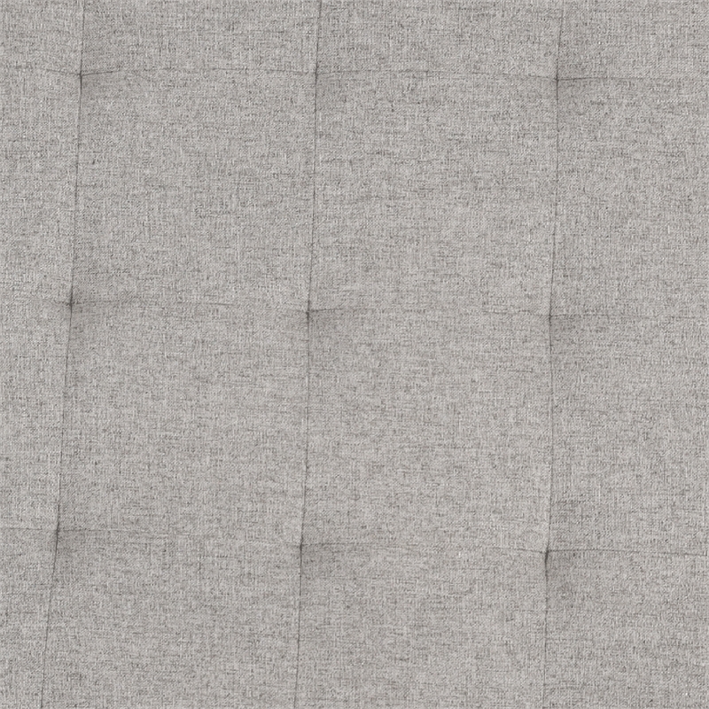 Pemberly Row Round Cotton Linen Tufted Ottoman with Black Metal Frame in Gray