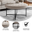 Pemberly Row Round Cotton Linen Tufted Ottoman with Black Metal Frame in Gray
