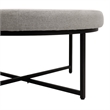 Pemberly Row Round Cotton Linen Tufted Ottoman with Black Metal Frame in Gray