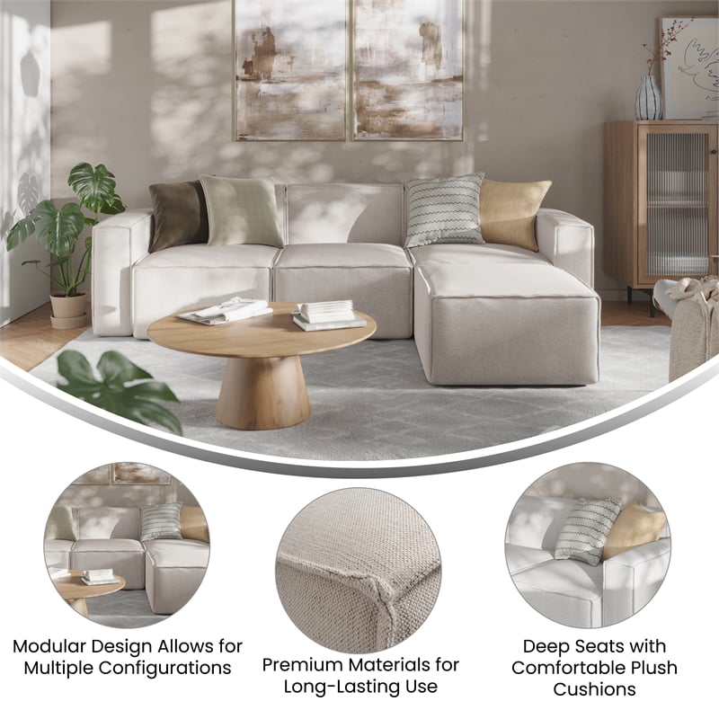 Pemberly Row 4 Piece Modular Sectional Sofa with Ottoman in Cream