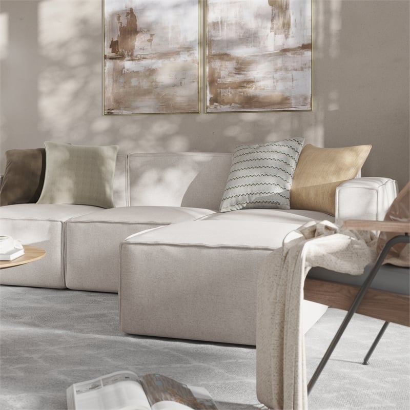 Pemberly Row 4 Piece Modular Sectional Sofa with Ottoman in Cream