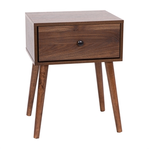 Pemberly Row Mid-Century Modern Nightstand with Soft Close Drawer in Dark Walnut