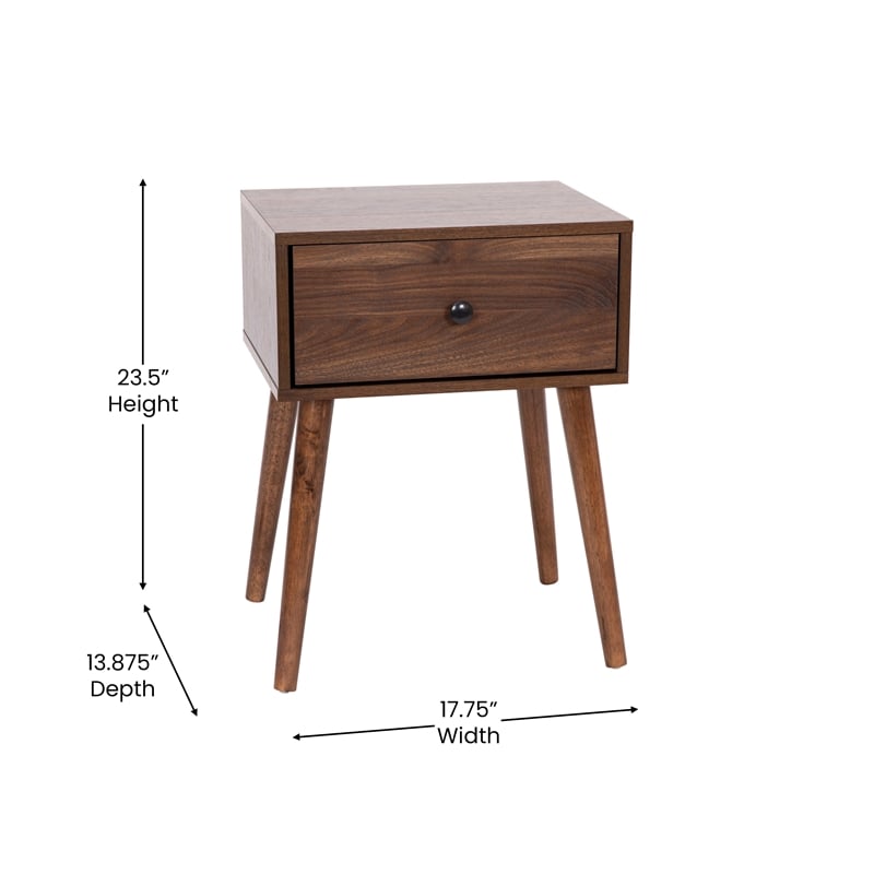 Pemberly Row Mid-Century Modern Nightstand with Soft Close Drawer in Dark Walnut