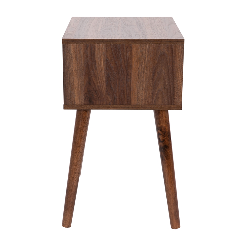 Pemberly Row Mid-Century Modern Nightstand with Soft Close Drawer in Dark Walnut