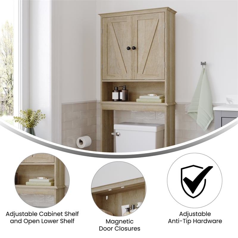 Pemberly Row Over the Toilet Cabinet with Shelves & Magnetic Doors in Brown