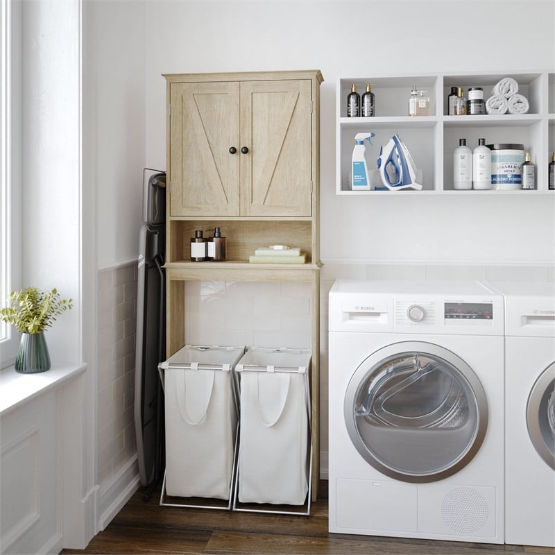 Pemberly Row Over the Toilet Cabinet with Shelves & Magnetic Doors in Brown