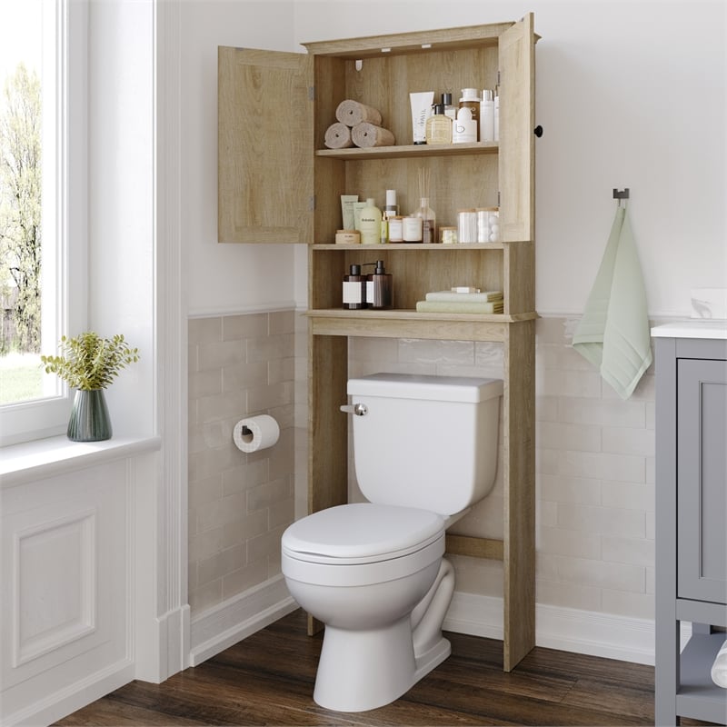Pemberly Row Over the Toilet Cabinet with Shelves & Magnetic Doors in Brown