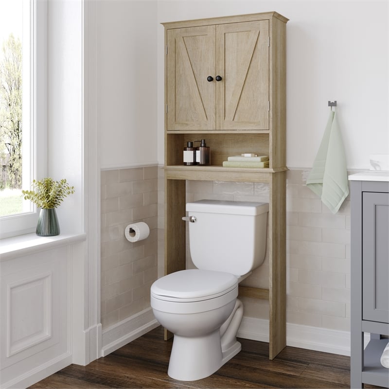 Pemberly Row Over the Toilet Cabinet with Shelves & Magnetic Doors in Brown