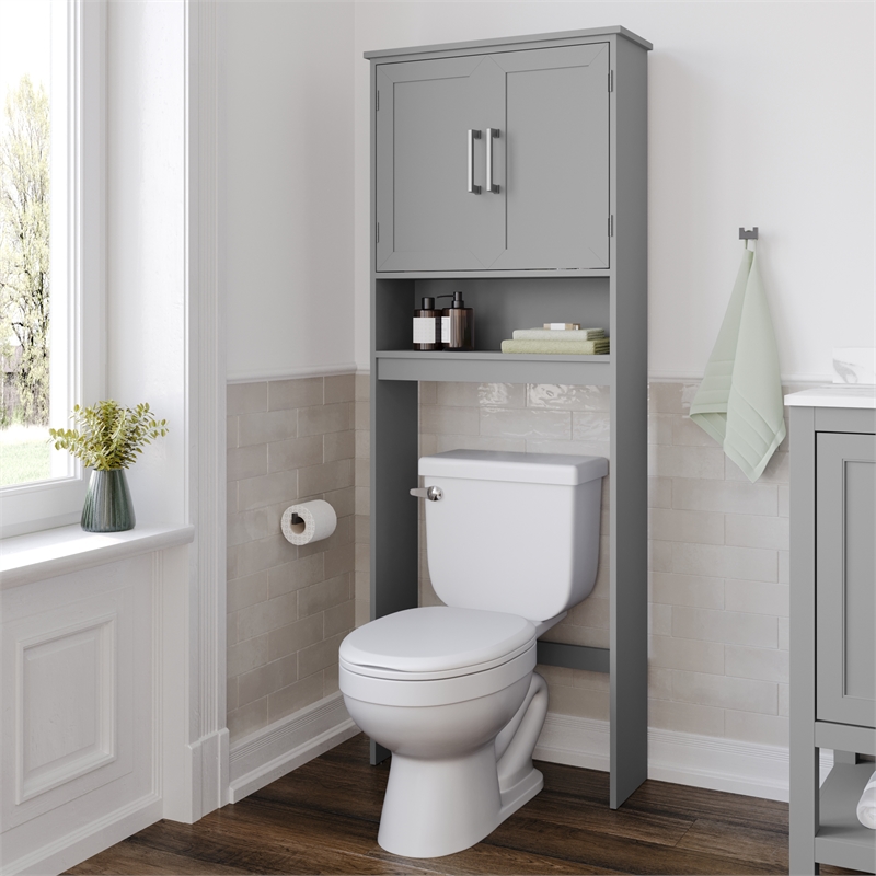 Pemberly Row Over the Toilet Cabinet with Shelves & Magnetic Doors in Gray