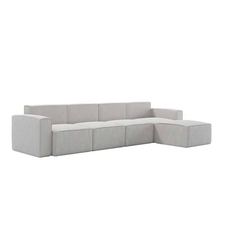 Pemberly Row 5 Piece Modular Sectional Sofa with Ottoman in Cream