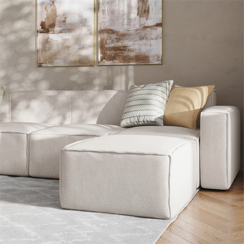 Pemberly Row 5 Piece Modular Sectional Sofa with Ottoman in Cream