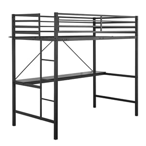 Pemberly Row Metal Twin Loft Bed Frame with Desk and Safety Rails in Black
