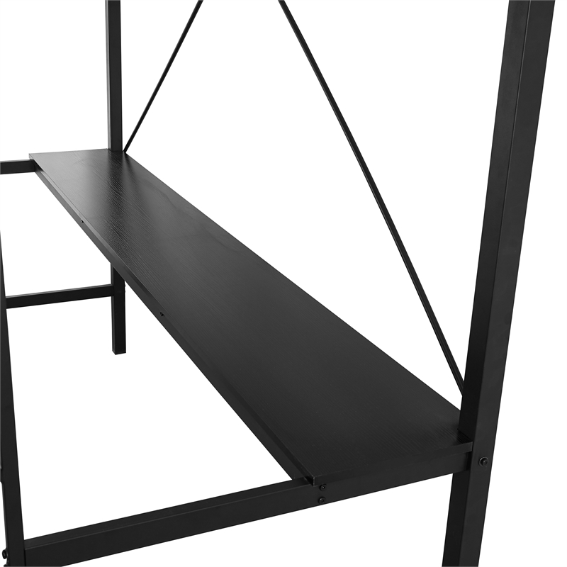 Pemberly Row Metal Twin Loft Bed Frame with Desk and Safety Rails in Black