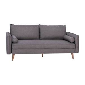 Pemberly Row Compact Upholstered Sofa with Wooden Legs in Stone Gray