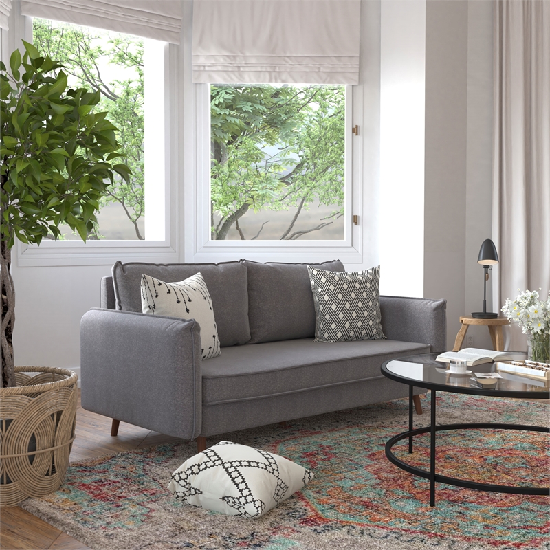 Pemberly Row Compact Upholstered Sofa with Wooden Legs in Stone Gray