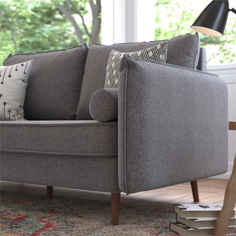 Pemberly Row Compact Upholstered Sofa with Wooden Legs in Stone Gray