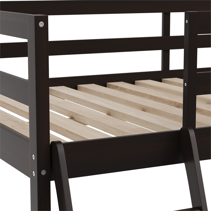 Pemberly Row Full Wood Slat Loft Bed with Integrated Desk and Ladder in Espresso