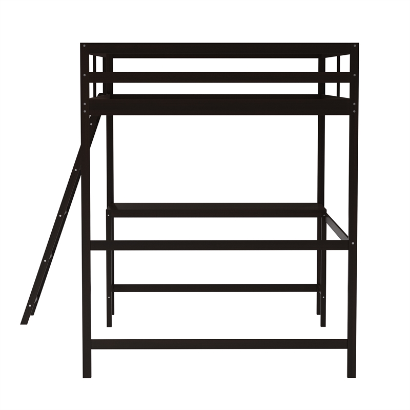 Pemberly Row Full Wood Slat Loft Bed with Integrated Desk and Ladder in Espresso