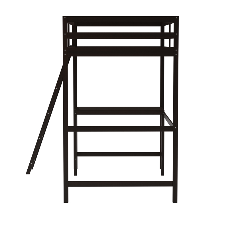 Pemberly Row Twin Wood Slat Loft Bed with Integrated Desk and Ladder in Espresso
