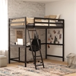 Pemberly Row Twin Wood Slat Loft Bed with Integrated Desk and Ladder in Espresso