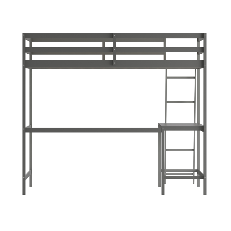 Pemberly Row Full Wood Slat Loft Bed with Integrated Desk & Ladder in Light Gray