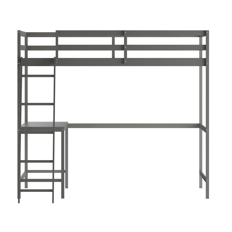 Pemberly Row Full Wood Slat Loft Bed with Integrated Desk & Ladder in Light Gray
