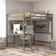 Pemberly Row Full Wood Slat Loft Bed with Integrated Desk & Ladder in Light Gray