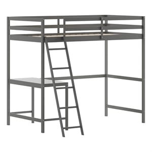 Pemberly Row Twin Wood Slat Loft Bed with Integrated Desk & Ladder in Light Gray
