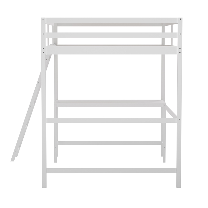 Pemberly Row Full Wood Slat Loft Bed with Integrated Desk and Ladder in White