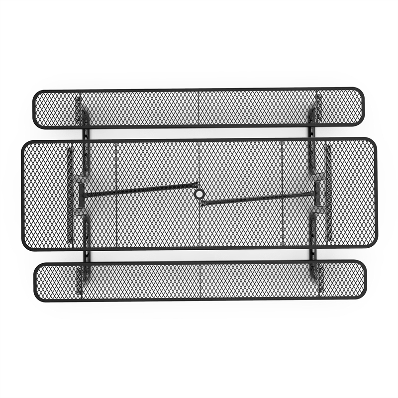 Pemberly Row 8' Rectangular Expanded Mesh Metal Outdoor Picnic Table in Black