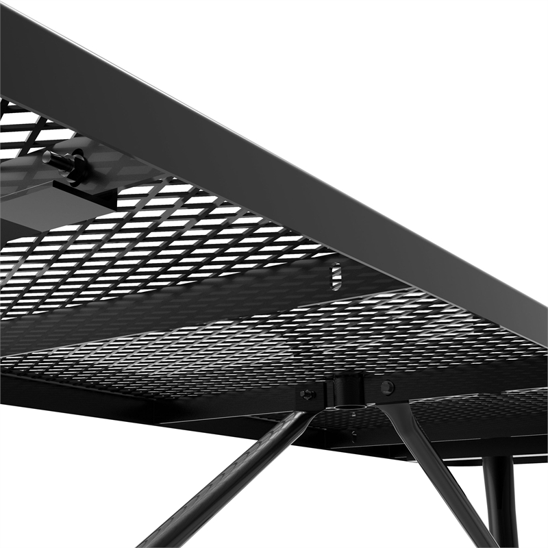 Pemberly Row 8' Rectangular Expanded Mesh Metal Outdoor Picnic Table in Black