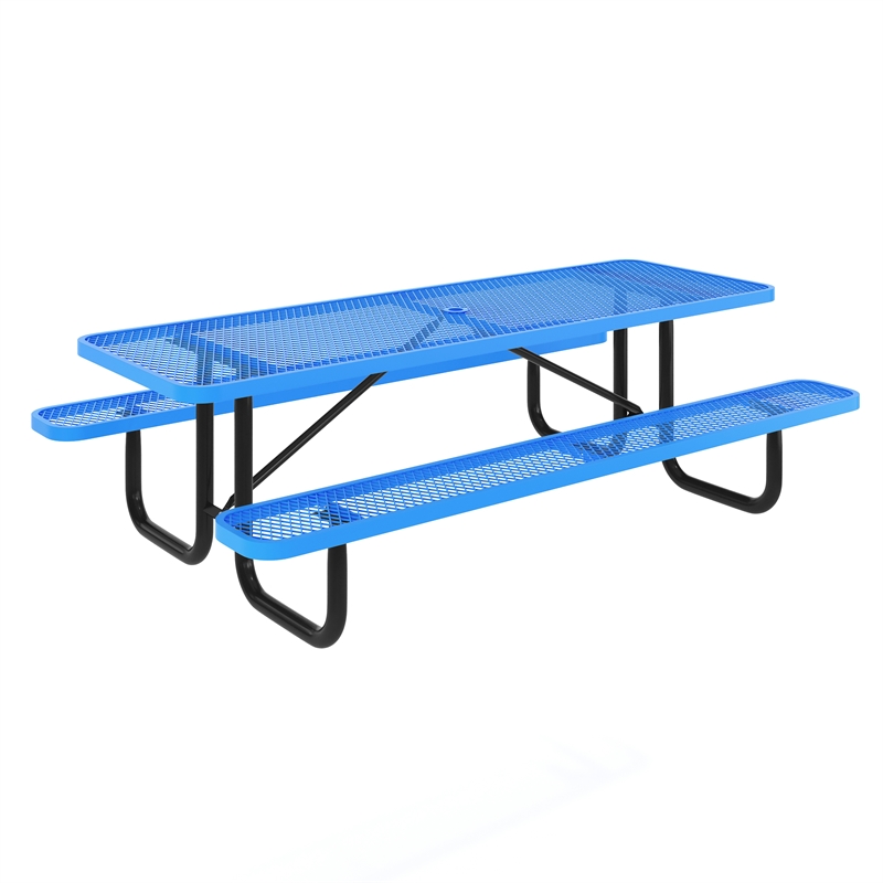 Pemberly Row 8' Rectangular Expanded Mesh Metal Outdoor Picnic Table in Blue
