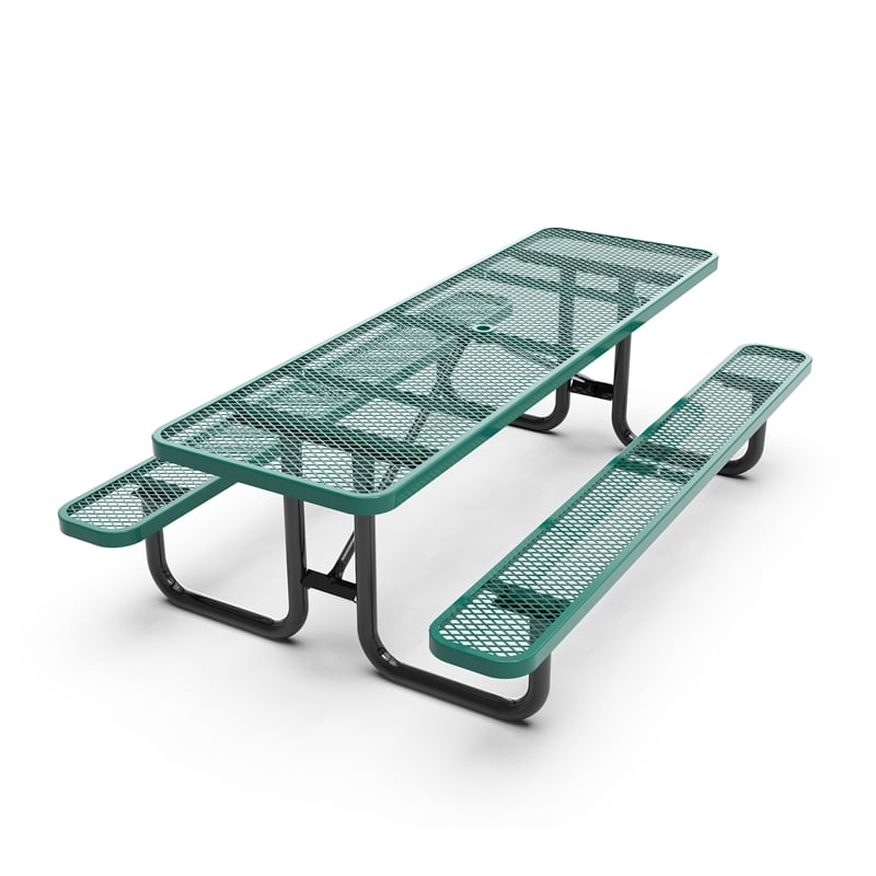 Pemberly Row 8' Rectangular Expanded Mesh Metal Outdoor Picnic Table in Black