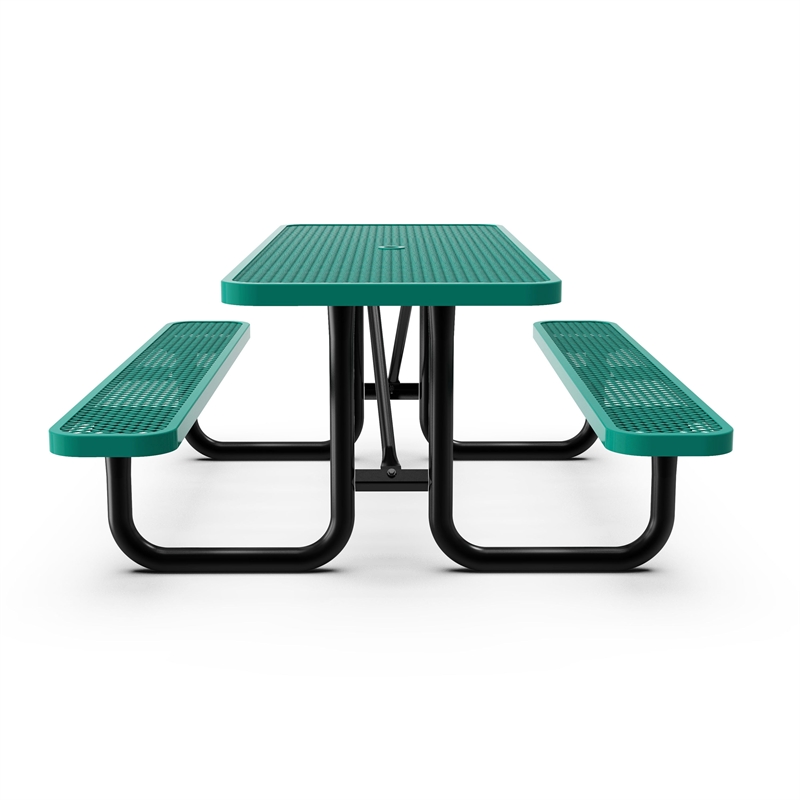 Pemberly Row 8' Rectangular Expanded Mesh Metal Outdoor Picnic Table in Black